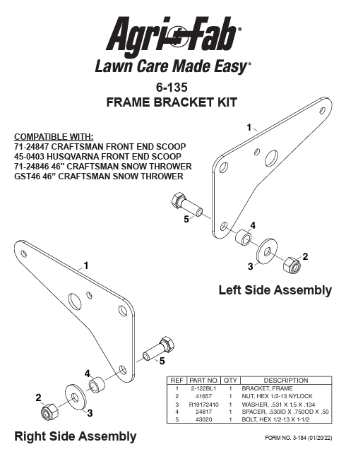 6-135 Agri-Fab Frame Bracket Kit - Currently on Backorder